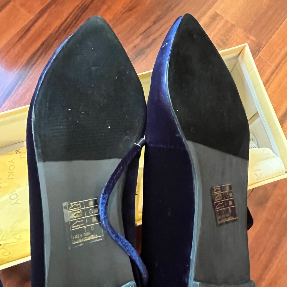 Navy Velvet Ballet Flat Lace Up Pointed Toe Strappy T Yoki Urban-80 New Size 7.5 - Picture 5 of 7
